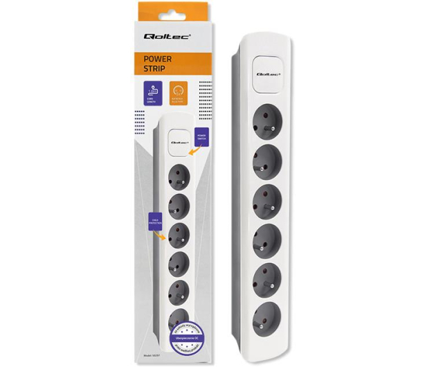 QOLTEC Listwa zasilająca - 6 gniazd, 1.8m, biało-szara 50297 - 1122536 - zdjęcie 2